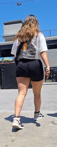 Brunette with thick legs in tight shorts, VPL [oc]