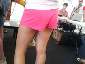 Pink Shorts College Classroom Candid Closeup