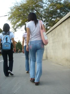 Cute Asian girl with a nice booty in tight jeans