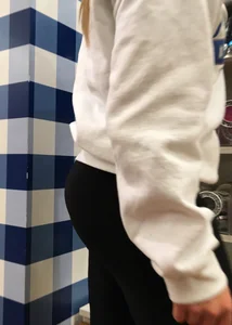 Thick blonde shopping in leggings with a nice booty