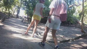 Milf in yellow shorts with vpl and a wedgie