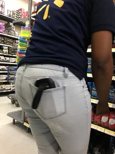 Walmart ebony employee in white jeans with a nice ass