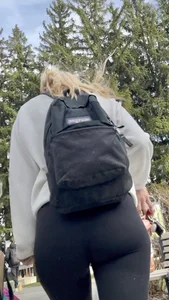 Tall Blonde College Girl In Black Leggings