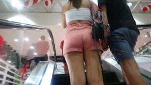 Two thick booty white girls in shorts at the mall