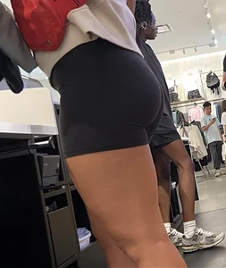 Sexy LuLu Lemon employee in tight black biker shorts