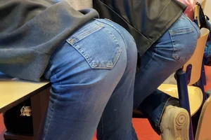 sticking it out and spanking in class (by lvbottom)