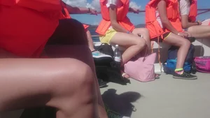 Milf in yellow shorts with vpl and a wedgie