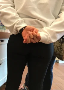 Thick blonde shopping in leggings with a nice booty