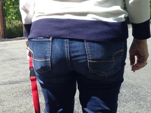 Mature Milf's Ass in Blue Jeans Street Closeup