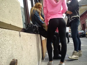 Smoking girl in tight leggings with vtl
