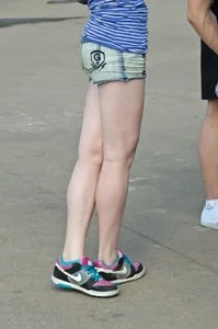 Skinny Legs in Mini Shorts Street Candid