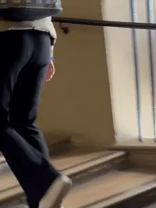 Girl in tight pants walking up the stairs GIF, nice ass