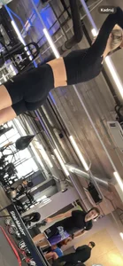 Blonde in tight bikers shorts squading
