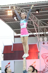 Bunch of athletic Thai cheerleaders at a competition