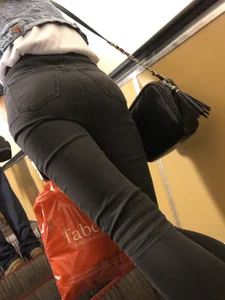 Booty in Tight Black Jeans on the Subway Escalator Creepshot Closeup