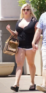 Thick blonde with big boobs in short white shorts