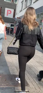 Blonde big booty teen in black leggings