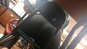 Hot College Girl Sitting Bent Over with Spread Legs in Yoga Pants Closeup Creepshot