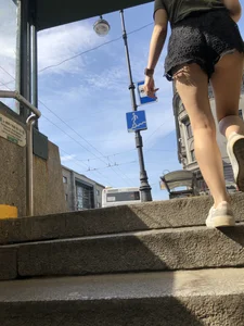 Candid Girl in Mini Shorts With Skinny Hot Legs and Booty Walking Up the Stairs Creepshots Gallery