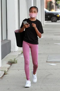 Skai Jackson in pink leggings at the DWTS studio in Los Angeles