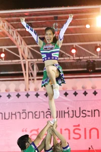 Bunch of athletic Thai cheerleaders at a competition