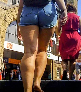 Blonde girl jeans shorts