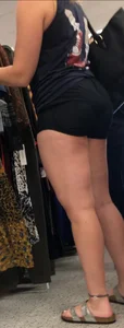 Tall thicc curly blonde in tight black shorts 0927