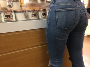 Big Ass and Sexy Legs in Blue Tight Jeans Store Creepshots Collection