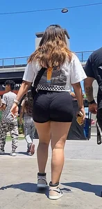 Brunette with thick legs in tight shorts, VPL [oc]