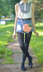 Skinny Girl in Black Pantyhose In a Park Candid