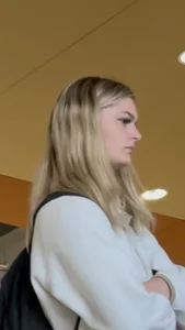 Tall Blonde College Girl In Black Leggings