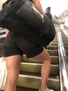 Nice Muscly Legs And Firm Butt - Fit Candid Girl in Shorts on the Subway Escalator Creepshots