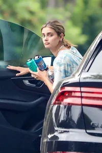 Taylor Hill candid in light blue leggings while heading to Pilates class