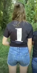 Petite ass in blue jean shorts park creepshot