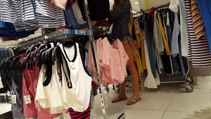 Super hot girl shopping in tiny and tight camo shorts with a nice ass
