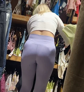 Tight petite college blonde girl with a plump ass in pastel purple leggings (vtl)