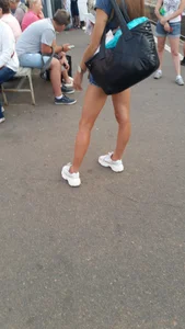 Skinny Girl in Denim Shorts with Long Hot Legs City Candid
