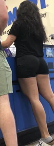 Spandex shorts Brunette at the pet shop