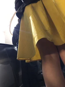 Girl in Yellow Dress and Heeled Sandals on Subway Escalator Candid Upskirt