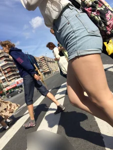 Sexy Girl in Denim Shorts With Awesome Legs on the Crosswalk Huge Creepshots Collection