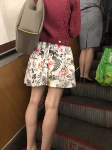 Skinny Legs of a Blue Haired Girl on a Subway Escalator Closeup Creepshots