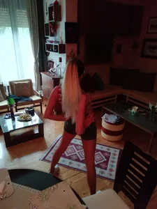 Skinny Girl in Spandex Sports Shorts Exercising at Home Creepshots