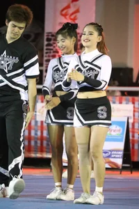 Bunch of athletic Thai cheerleaders at a competition