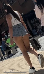 Tiny denim shorts cheeks out (OC)
