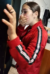 Latina teen with braces in red sweats with a nice booty and vtl