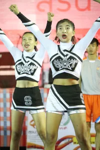 Bunch of athletic Thai cheerleaders at a competition