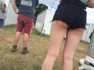 Hot candid teens in shorts at the countryside festival, amazing set of creepshots