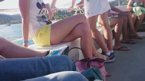 Milf in yellow shorts with vpl and a wedgie
