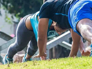 Sweaty girl working out in tight leggings with vpl