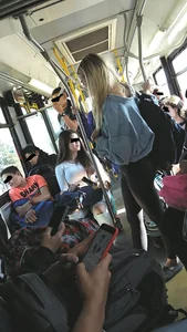 Cute Candid Girl in Leggings With Hot Legs in a Public Bus Creepshot